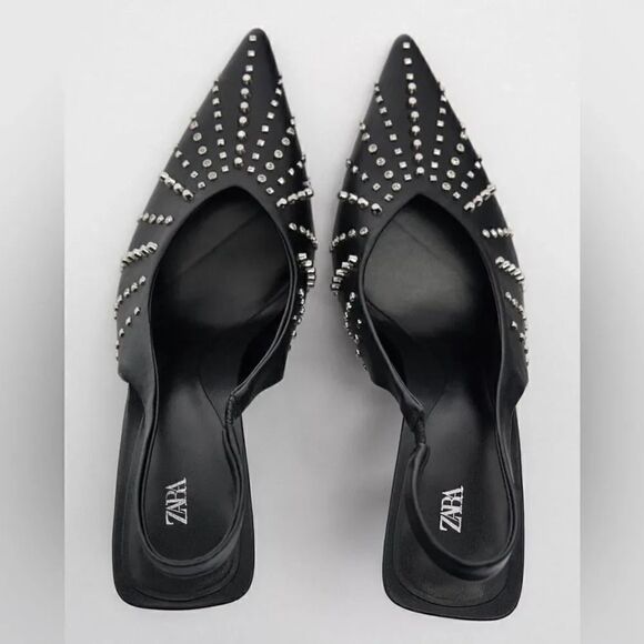 ZARA STUDDED SLINGBACK HEELS - Picture 7 of 9